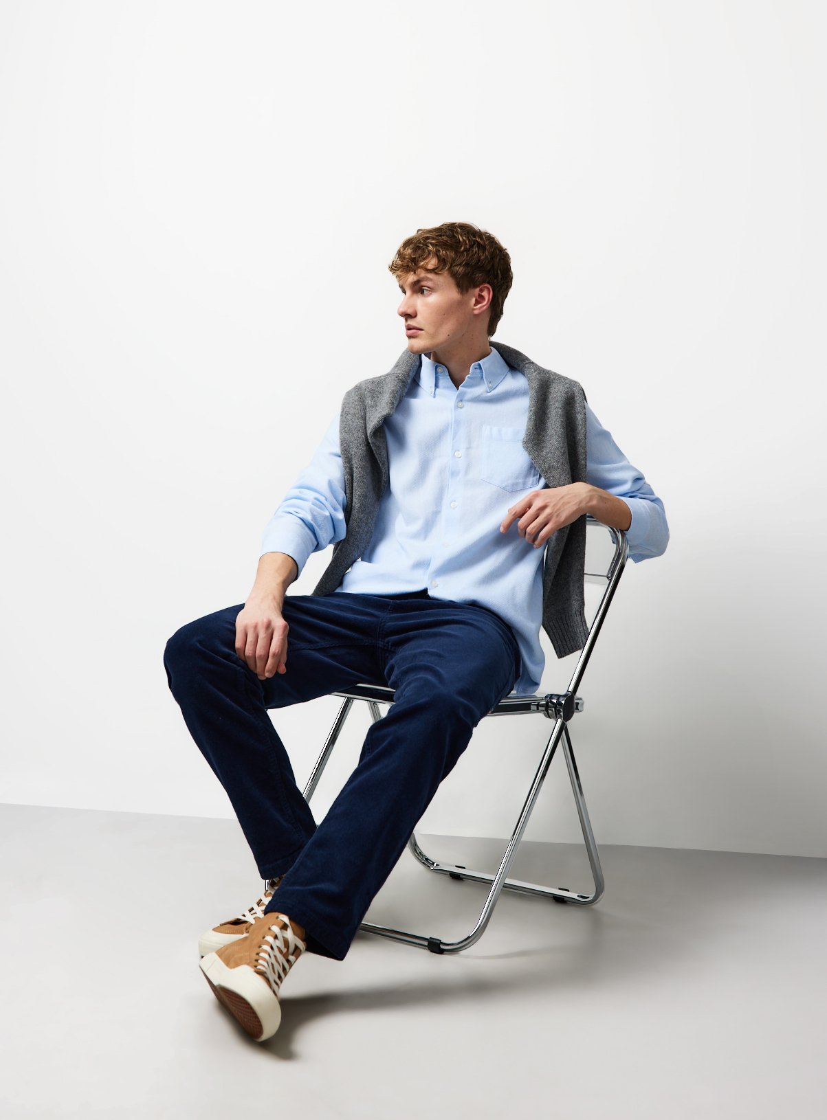 Light Blue Jacquard Texture Regular Fit Long Sleeve Shirt 19.5 - Image 2 thumbnail